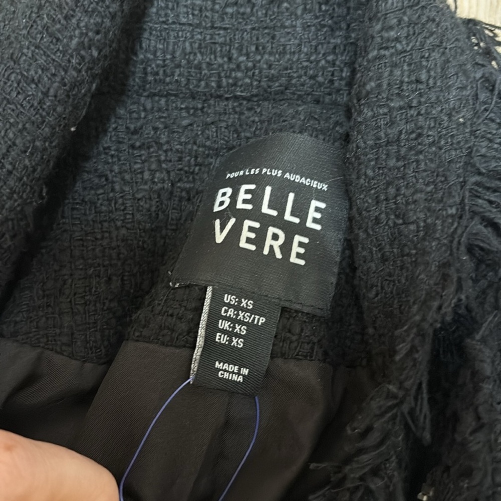 BELLE VERE for Anthropologie Raw Edge Black Cotton Moto Jacket - Picture 3 of 5